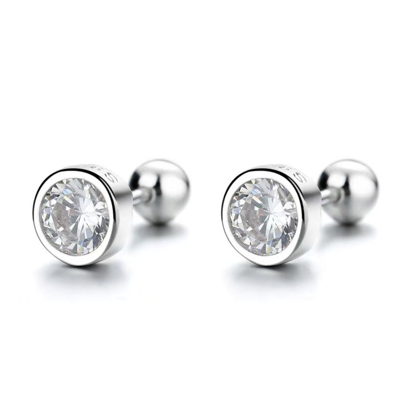Classic Round Zircon Bezel Stud Earrings