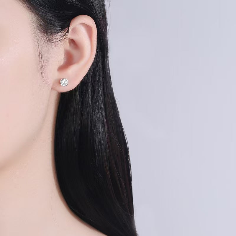 Classic Round Zircon Bezel Stud Earrings