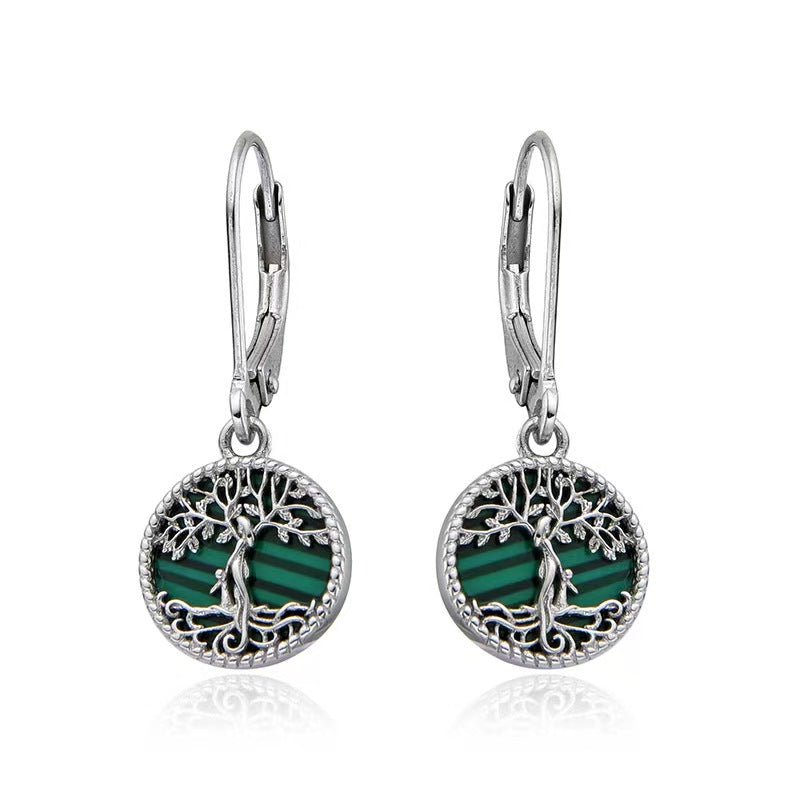 Malachite Tree of Life Hook Earrings