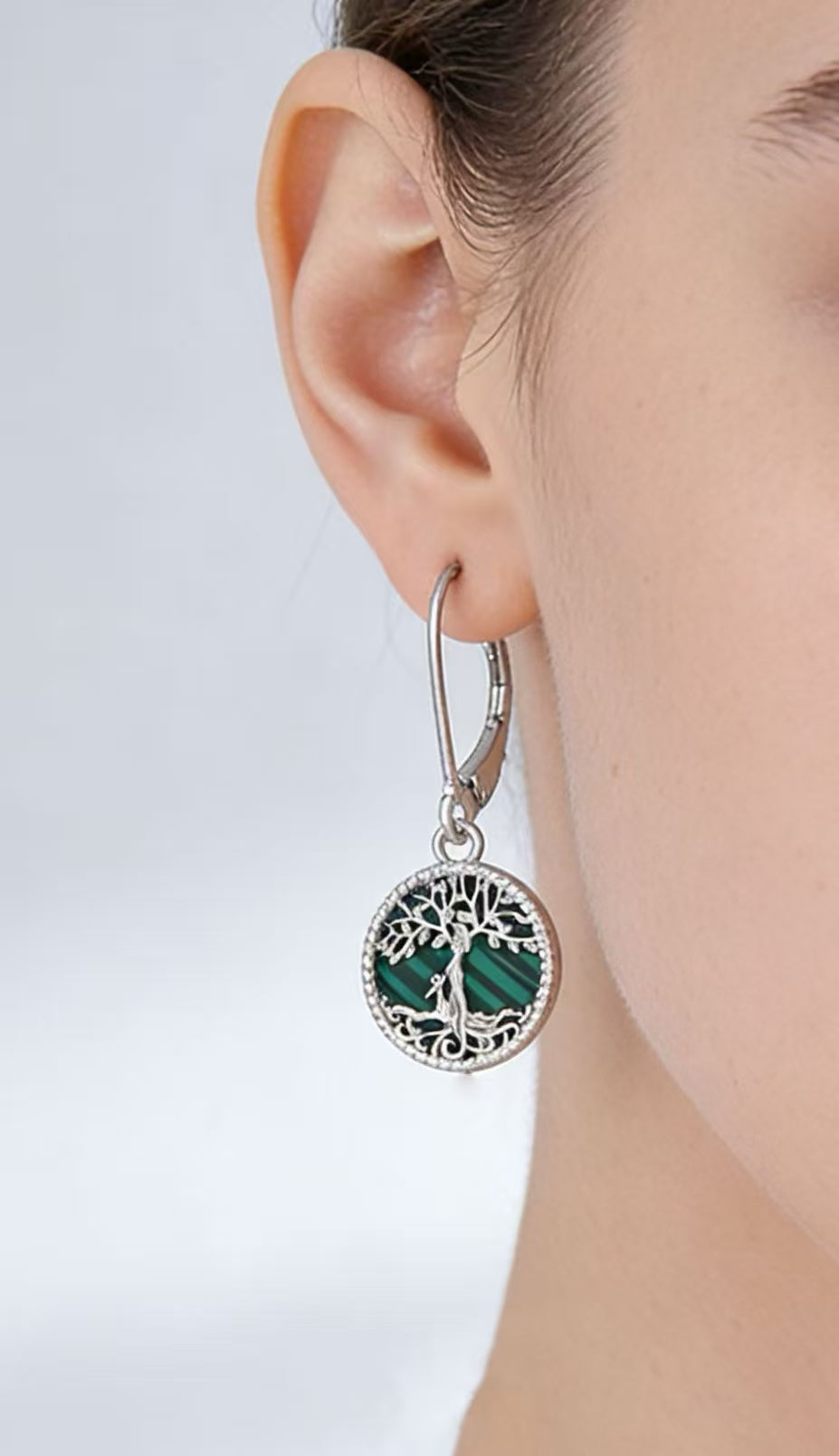 Malachite Tree of Life Hook Earrings