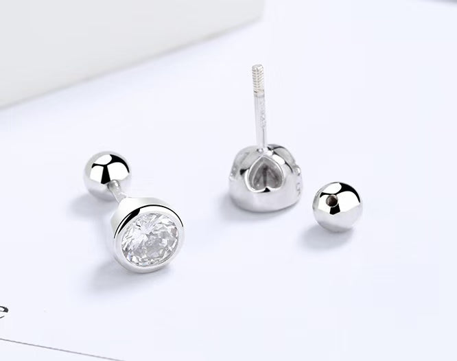 Classic Round Zircon Bezel Stud Earrings