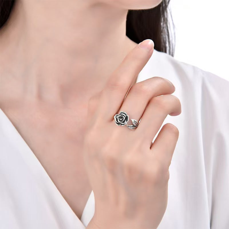 Thai Silver Rose Open Ring